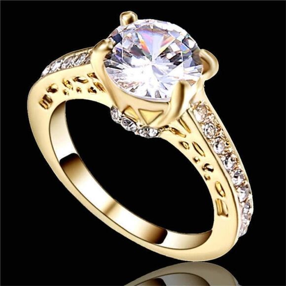 White Sapphire Yellow Rhodium Plated Ring - Picture 3 of 3